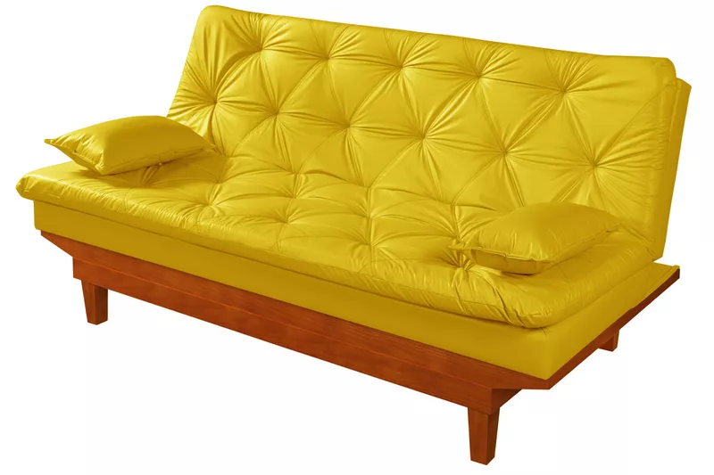 Sofá Cama Caribe Courino Amarelo Reclinável 3 Posi... - Essencial Estofados - Loja da Fábrica