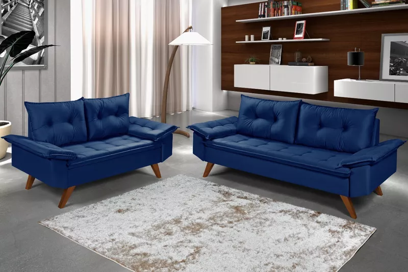 Conjunto Sofá Bariloche 2 e 3 Lugares em Suede Azu... - Essencial Estofados - Loja da Fábrica Conjunto Sofá Bariloche 2 e 3 Lugares em Suede Azu... - Essencial Estofados - Loja da Fábrica